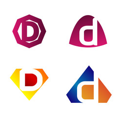 Set of alphabet symbols and elements of letter D, such d logo
