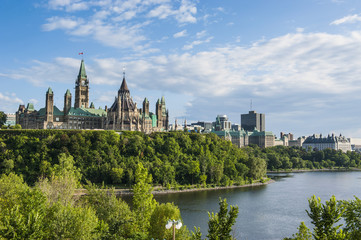 View over Ottawa with its Parliament Centre Block from Nepean Point, Ottawa Ontario, Canada
