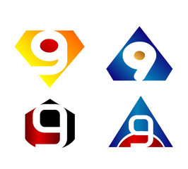 Number 9 logo. Vector logotype design set
