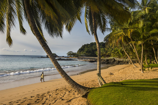 Beautiful beach in the Bom Bom Resort, UNESCO Biosphere Reserve, Principe, Sao Tome and Principe, Atlantic Ocean