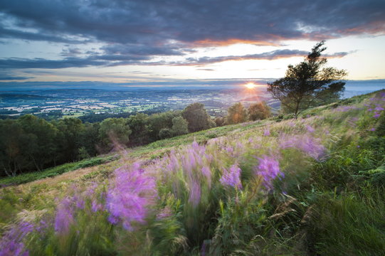 Malvern Hills at sunset, Worcestershire