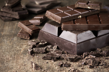 Various chocolate on wood