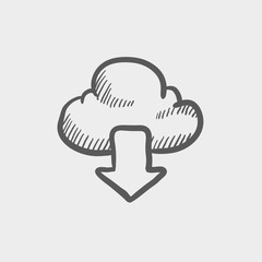Cloud with arrow down sketch icon