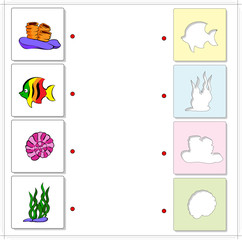 Coral, fish, seaweed, shell. Educational game for kids about sea