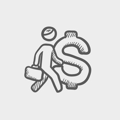 man with big dollar symbol sketch icon
