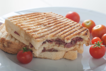 Toast with cow tongues and cheddar (dilli kasarli tost), a famous Turkish fast food.