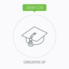 Graduation cap icon. Diploma ceremony sign.