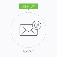Envelope mail icon. Email message with AT sign.