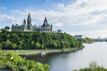 View over Ottawa with its Parliament Centre Block from Nepean Point, Ottawa, Ontario, Canada
