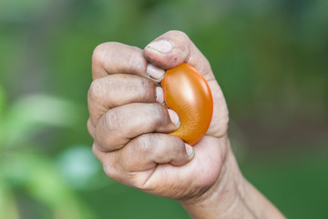 Hands of man squeezing a stress ball