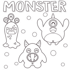 Outlined Happy Monster Cartoon Character