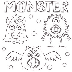 Outlined Happy Monster Cartoon Character