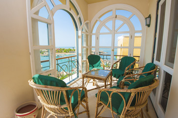 Balcony of a luxury villa with sea view