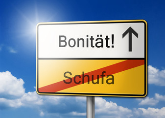 Kredit Schufa Bonität Schild blau