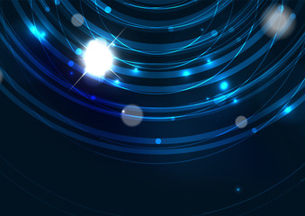 Abstract color glowing lines in dark space with stars and light