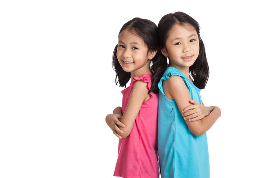 Happy Asian twins girls  smile