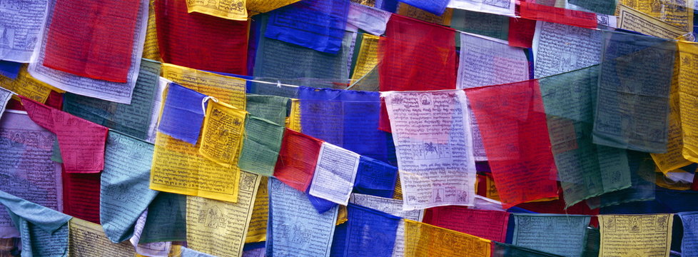 Prayer flags, Tashiding, Sikkim, Northern India,  Asia