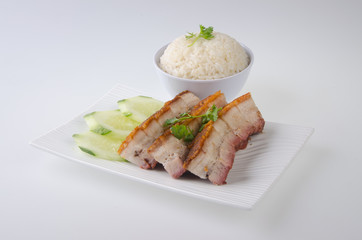 pork. BBQ Pork and Crispy Pork with Rice.