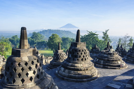 Early morning light at the temple complex of Borobodur, Java, Indonesia