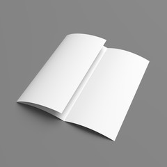 Leaflet blank tri-fold white paper brochure on grey