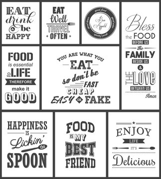 Set Of Vintage Food Typographic Quotes