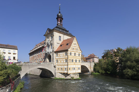 Old Town Hall, Regnitz River, Bamberg, Franconia, Bavaria, Germany