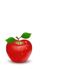 Red apple with green leaves