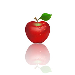 Red apple with green leaves