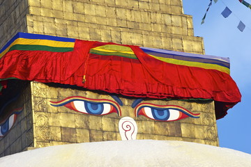 All seeing eyes of the Buddha, Boudhanath Stupa, Kathmandu, Nepal
