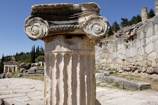 The Polygonal wall, a retaining wall built after the destruction of the old temple of Apollo in 548 BC, Delphi, Peloponnese, Greece