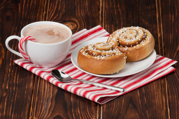 Hot Chocolate Drink. Cinnamon Swirls. Christmas Sweets. Wooden B