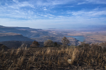 Dry Valley in Winter with Water Storage Dam