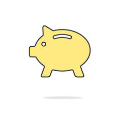 simple yellow piggy bank icon with shadow