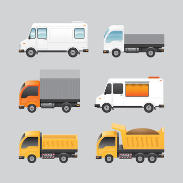 Vector van design truck van transport icons set.