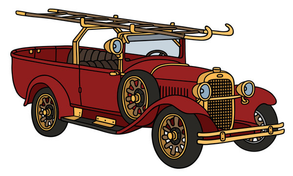 Vintage fire truck / hand drawing, vector illustration
