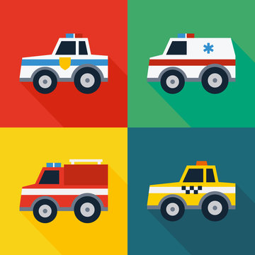 Set of special machines. Flat design style. Vector illustration