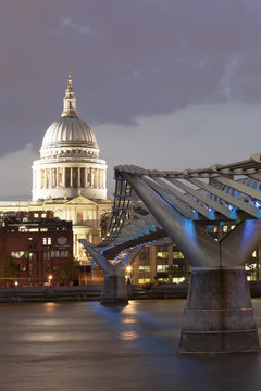 Millennium Bridge, St. Paul's Cathedral and River Thames, London