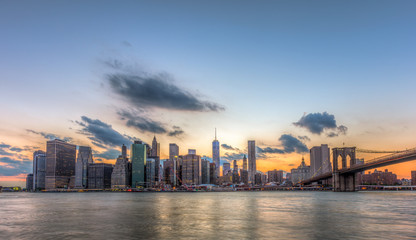 Fototapeta na wymiar New York City downtown and Brooklyn bridge.