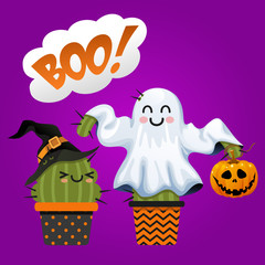 loving couple of cactus in halloween costumes