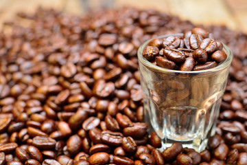 Coffee on grunge wooden background
