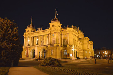 Fototapeta na wymiar Croatian National Theatre at night, Zagreb, Croatia