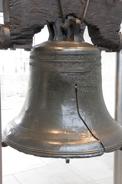The Liberty Bell rung in July 1776 from the tower of Independence Hall on the occasion of the first public reading of the Declaration of Independence, Philadelphia, Pennsylvania
