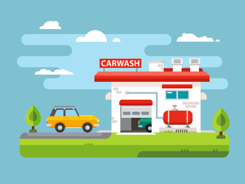 Car Wash Flat Illustration