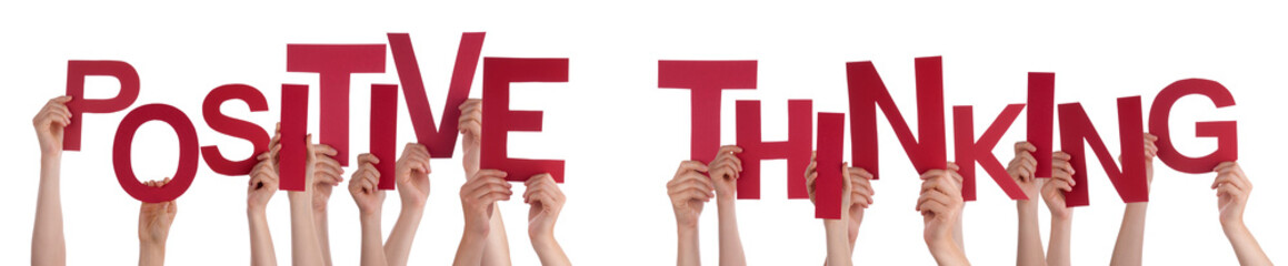 People Hands Holding Red Word Positive Thinking