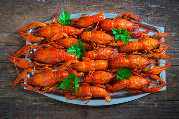 crawfish on wooden background