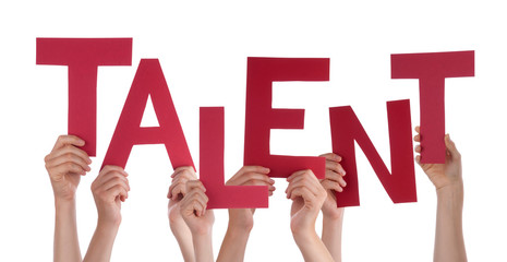 Many People Hands Holding Red Word Talent