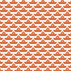 Orange origami paper boats background.
