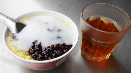 Thai dessert with a cup of cha