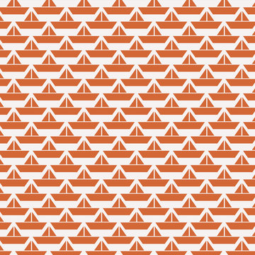 Orange origami paper boats background.