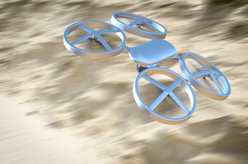 Unmanned Aerial Vehicle drone in flight over the desert